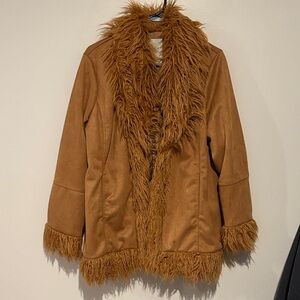 Stoosh Tan Teddy Jacket with Faux Fur Trim